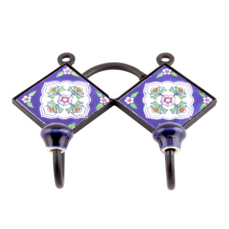  Navy Blue Floral Tiles Hooks